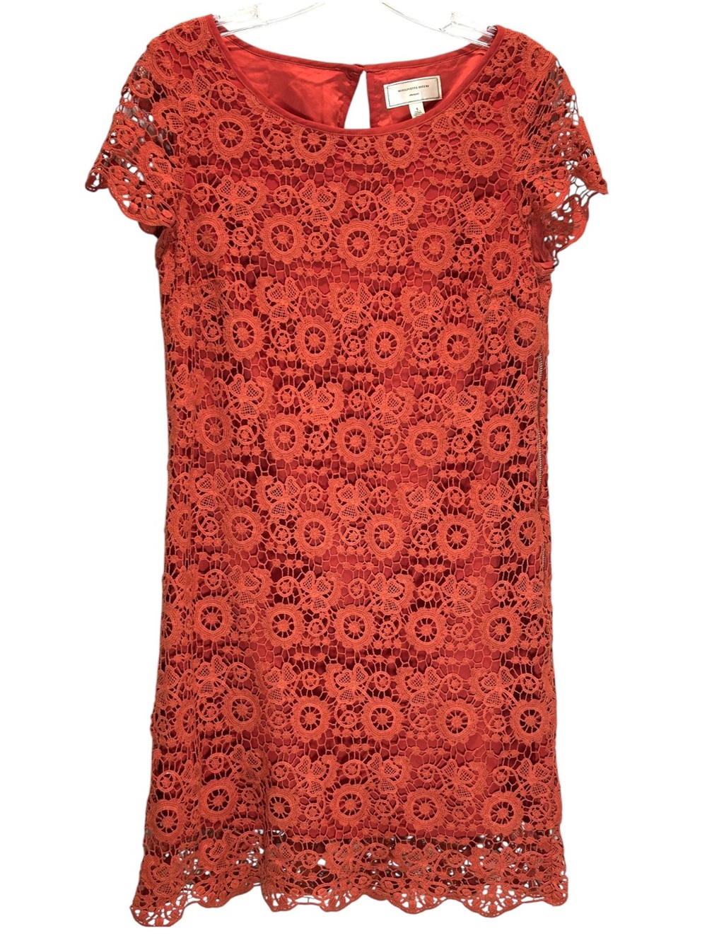 Anthropologie Moulinette Soeurs Burnt Orange Crochet Lace Midi Dress - Size 4